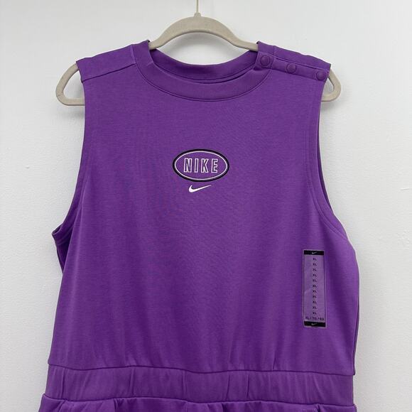 NEW Nike Womens XL Athleisure Vintage Sportswear Varsity Romper Purple Pockets - Picture 2 of 5